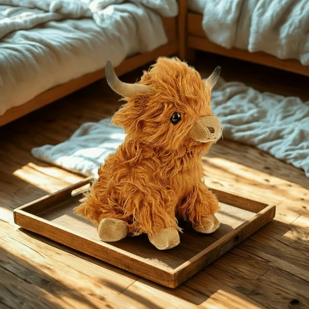 Highland Cow Plush Toy Super-Soft Shaggy Mane 9.84-Inch