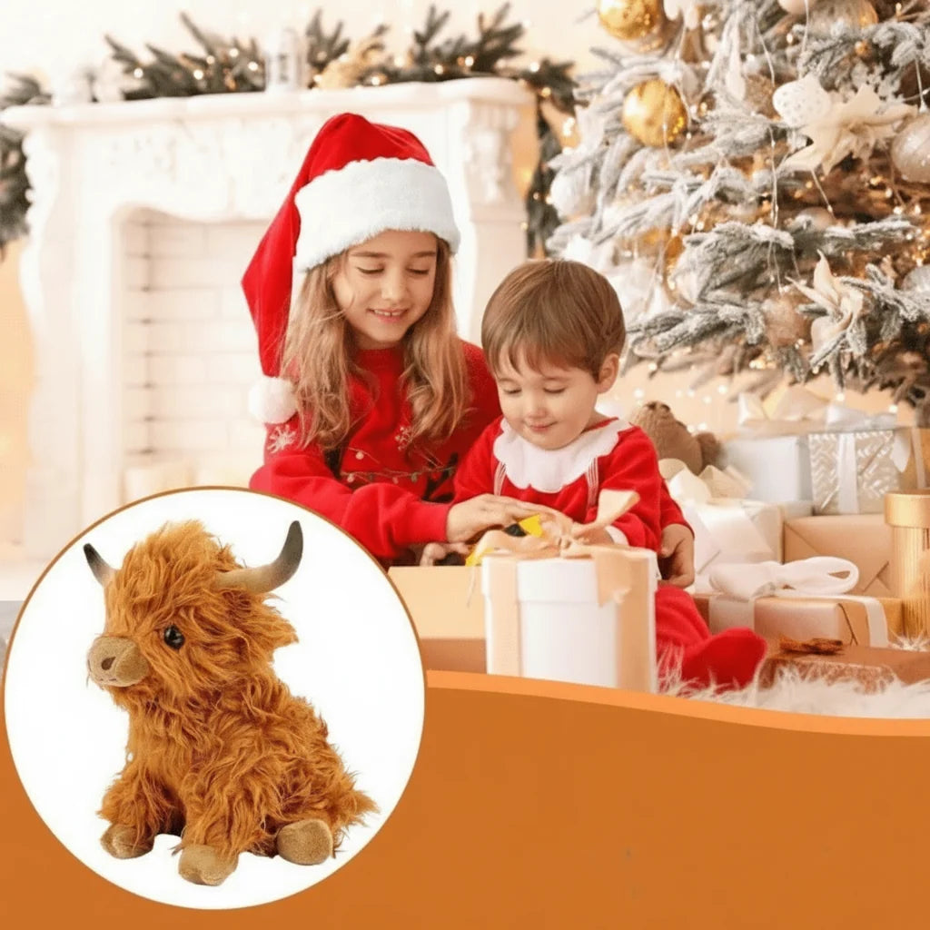 Highland Cow Plush Toy Super-Soft Shaggy Mane 9.84-Inch