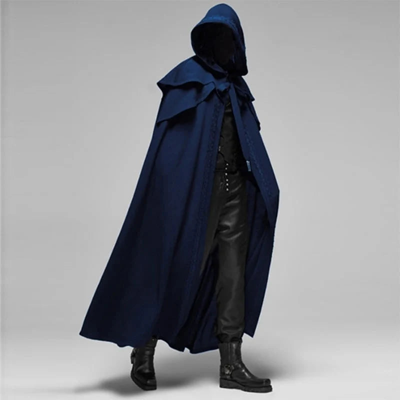 Hooded Costume Cloak Floor-Length Double-Layer Capelet with Decorative Trim