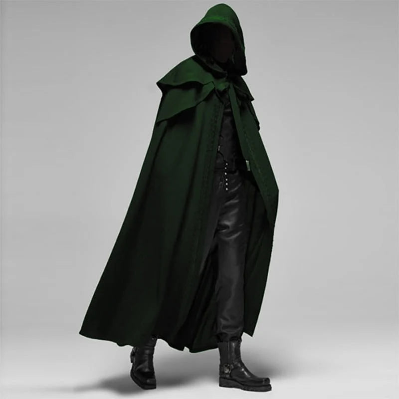 Hooded Costume Cloak Floor-Length Double-Layer Capelet with Decorative Trim