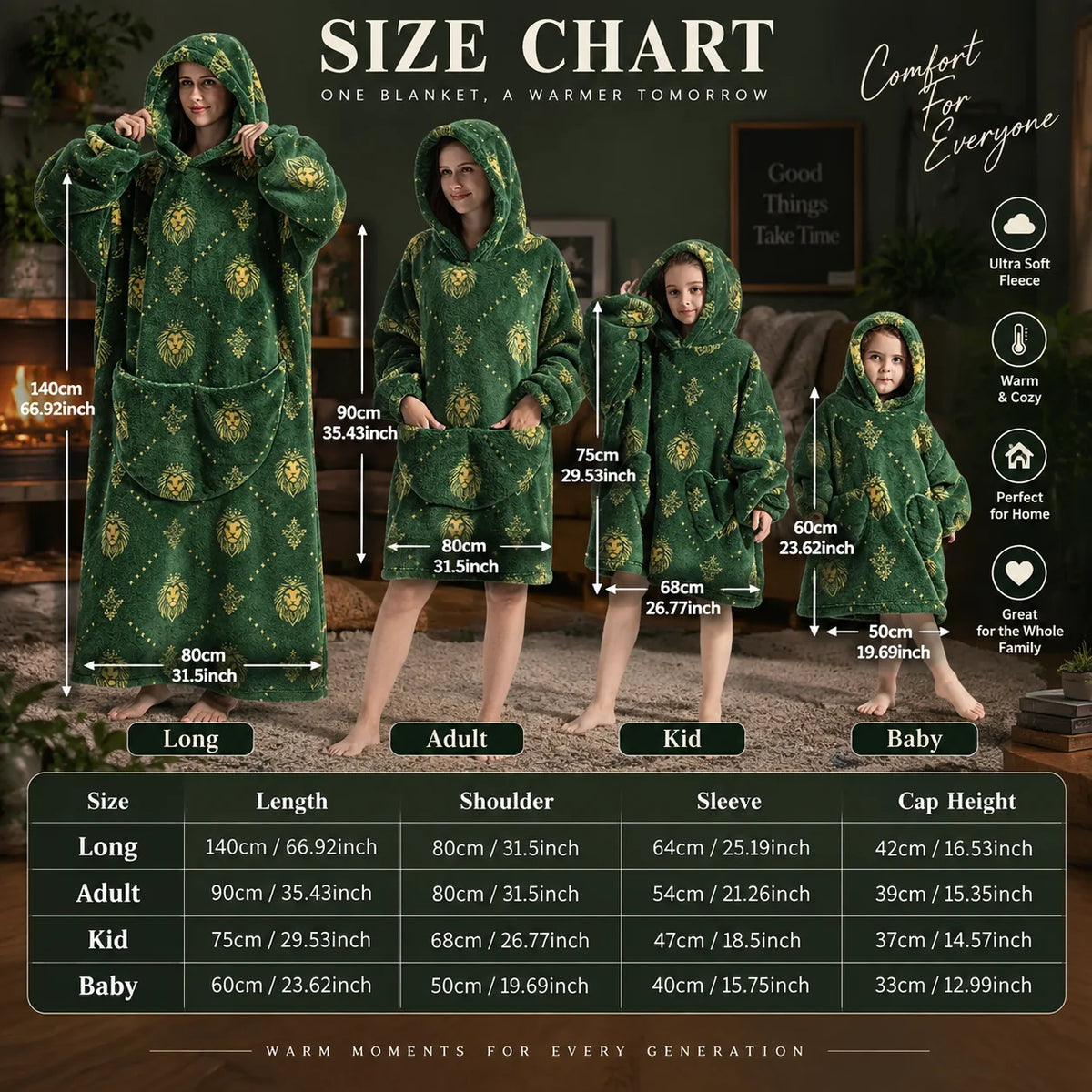 Hoodie Blanket Oversized Wearable Fleece & Flannel Machine Washable