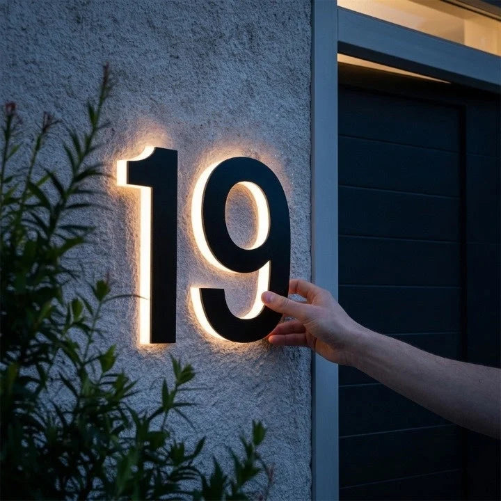 House Number Sign LED Backlit IP68 Water-Resistant