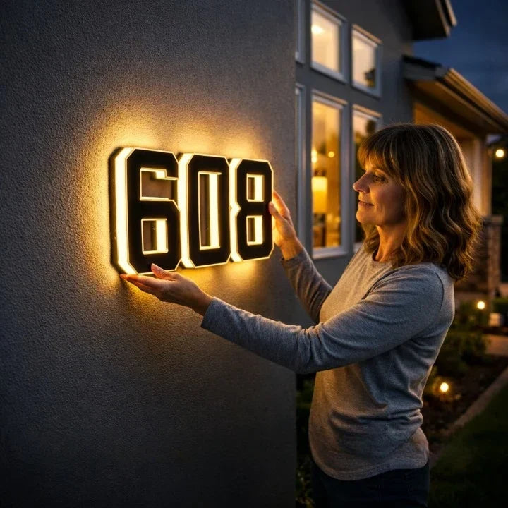 House Number Sign Solar-Powered LED Dusk-to-Dawn Weatherproof