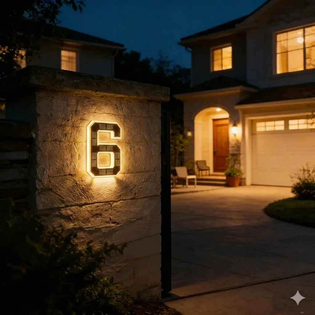 House Number Sign Solar-Powered LED Dusk-to-Dawn Weatherproof