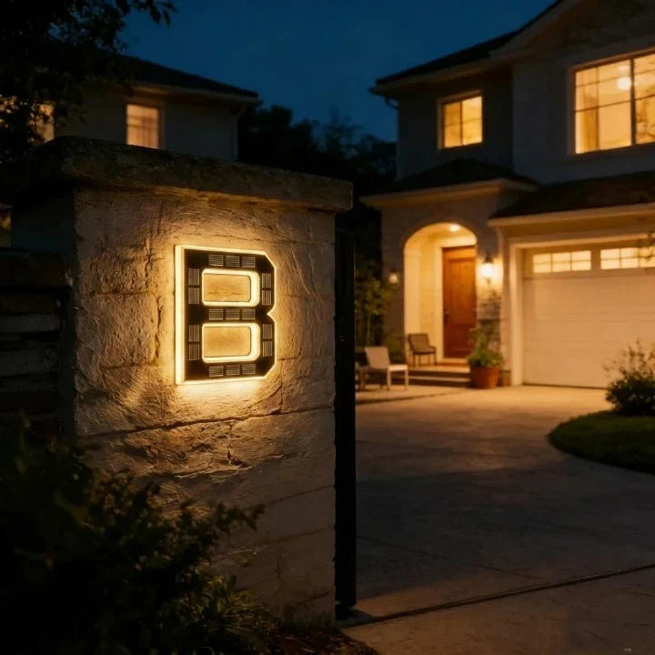 House Number Sign Solar-Powered LED Dusk-to-Dawn Weatherproof
