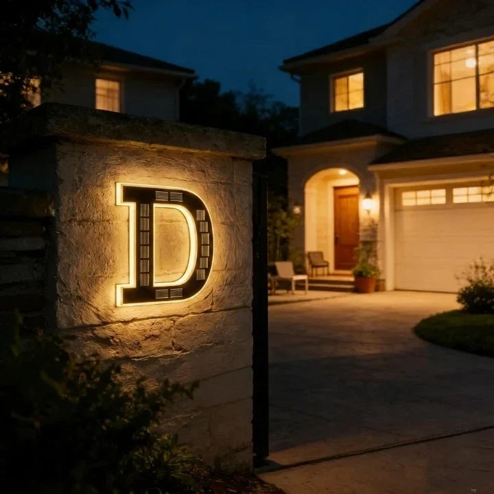 House Number Sign Solar-Powered LED Dusk-to-Dawn Weatherproof