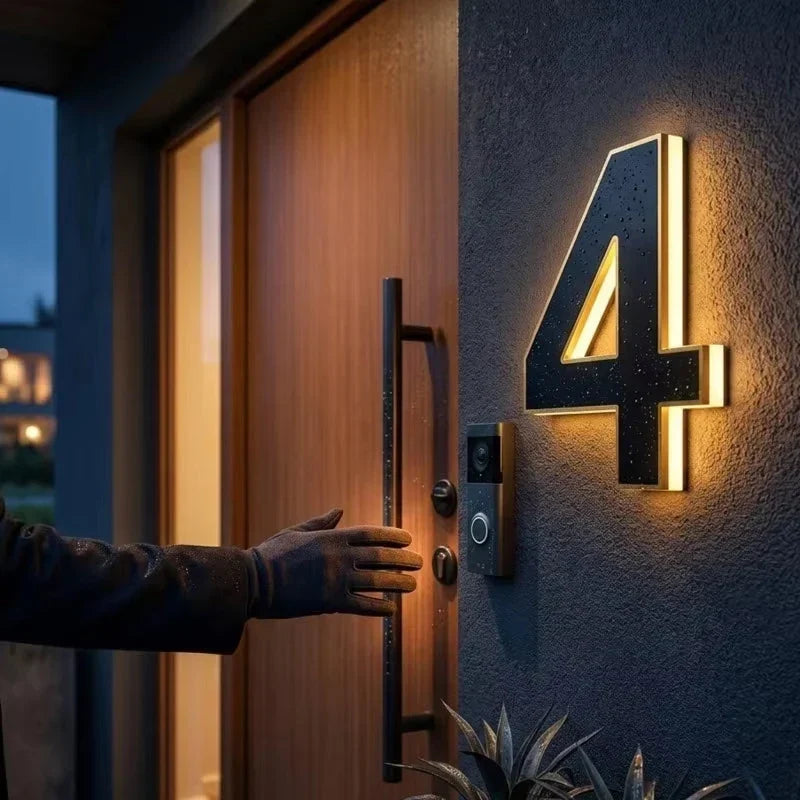 House Number Sign Solar-Powered LED Dusk-to-Dawn Weatherproof