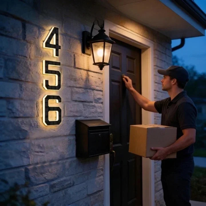 House Number Sign Solar-Powered LED Dusk-to-Dawn Weatherproof