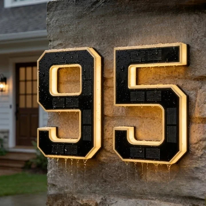 House Number Sign Solar-Powered LED Dusk-to-Dawn Weatherproof