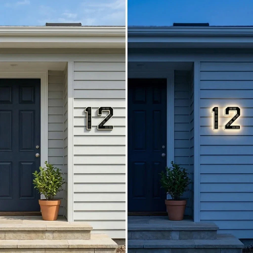 House Number Sign Solar-Powered LED Dusk-to-Dawn Weatherproof