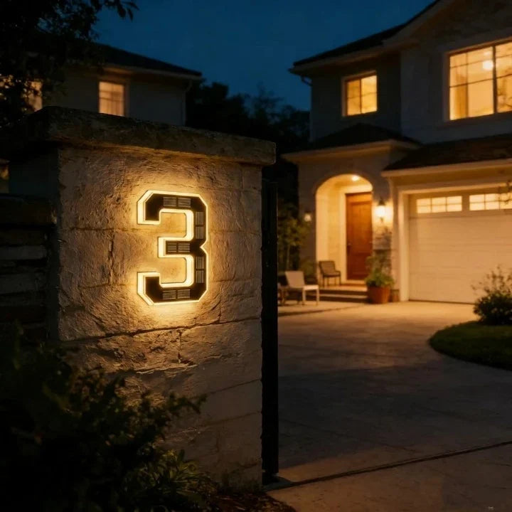 House Number Sign Solar-Powered LED Dusk-to-Dawn Weatherproof