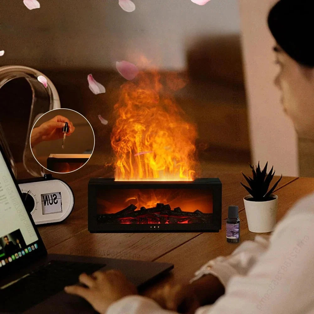 Humidifier Simulated Flame LED Adjustable Mist Output