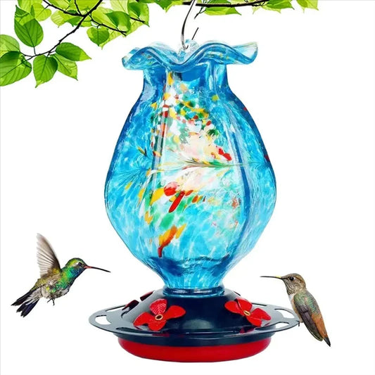 Hummingbird Feeder Blue Glass Bee-Proof Ports & Ant Moat