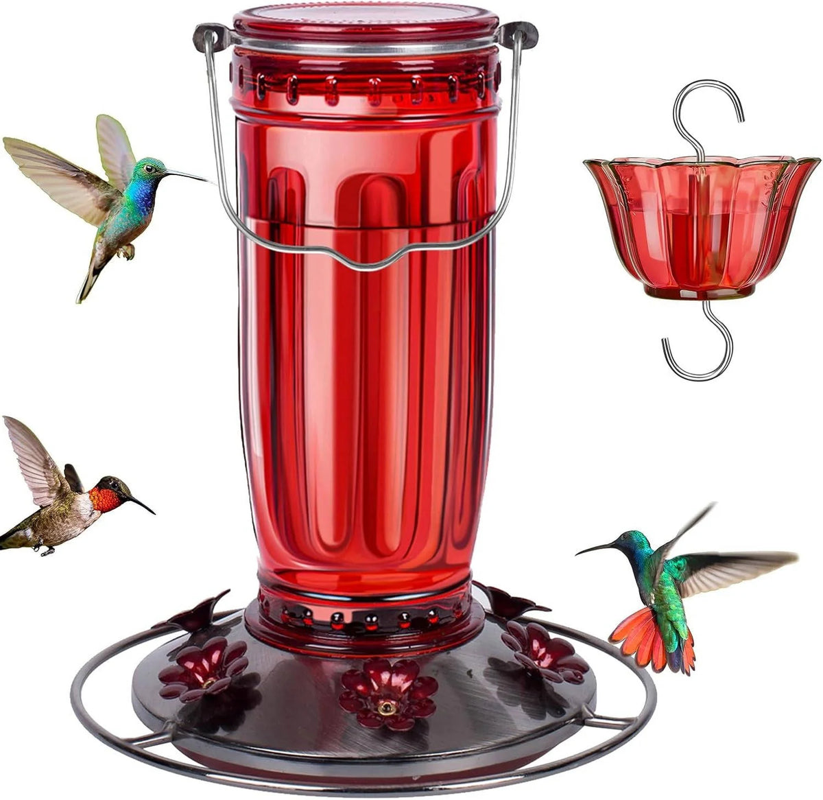Hummingbird Feeder Glass 6 Feeding Ports & Ant Moat