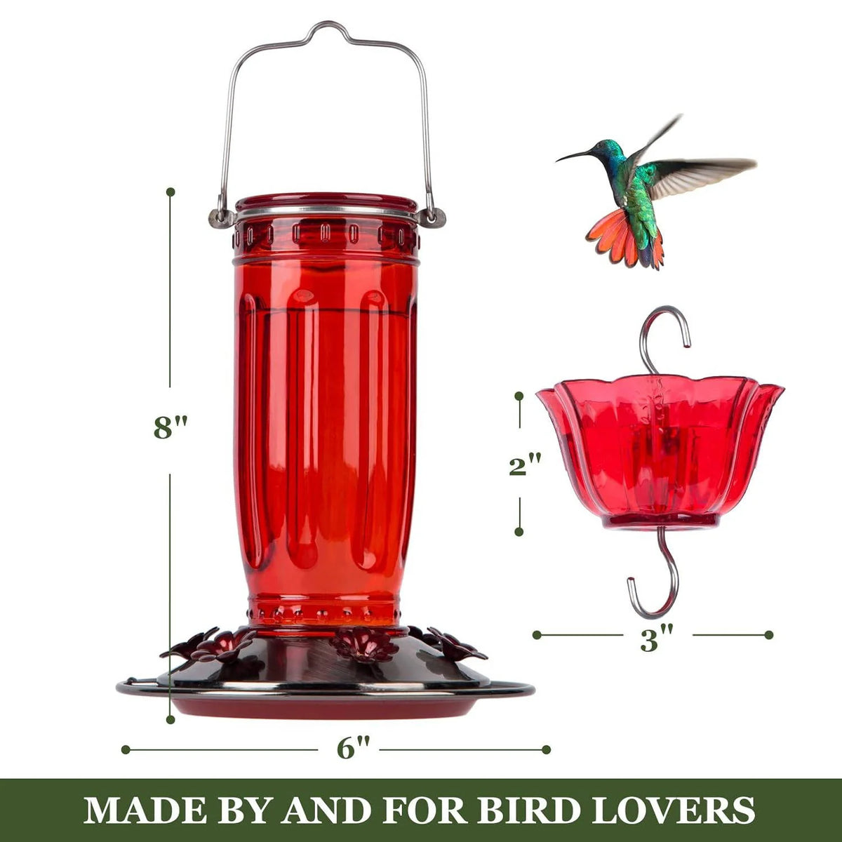 Hummingbird Feeder Glass 6 Feeding Ports & Ant Moat