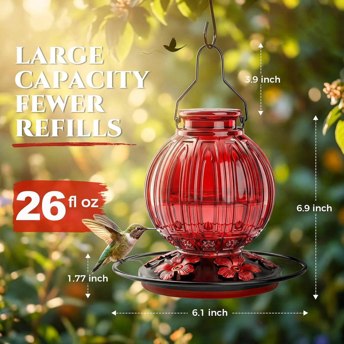 Hummingbird Feeder Glass Leakproof 26 Oz Five Ports