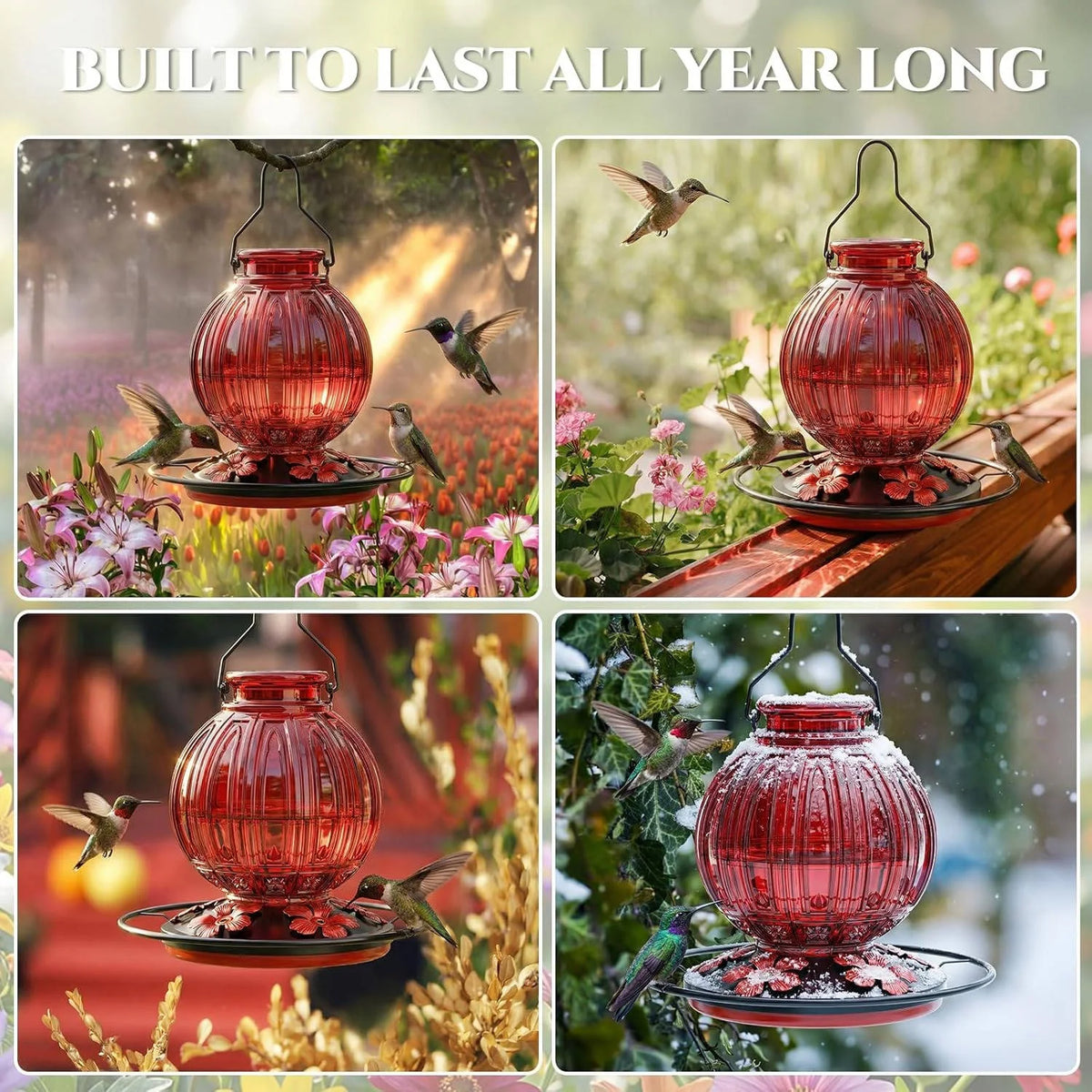 Hummingbird Feeder Glass Leakproof 26 Oz Five Ports