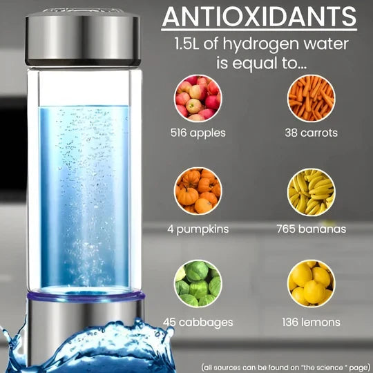Hydrogen Water Bottle Electrolysis Generator USB Rechargeable 10.1 Oz