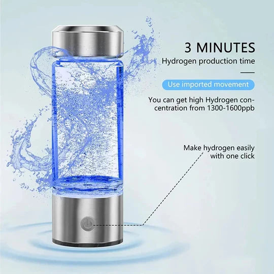 Hydrogen Water Bottle Electrolysis Generator USB Rechargeable 10.1 Oz
