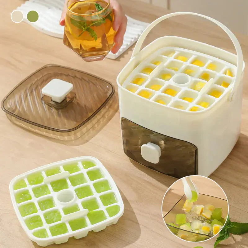 Ice Cube Tray Press-Release Airtight Lid 48-Cube Capacity