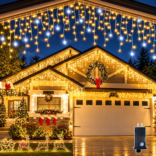 Icicle Curtain Lights Warm White LED Custom Widths Mounting Kit