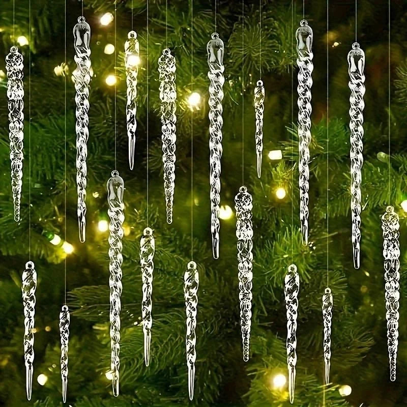 Icicle Ornaments Shatter-Resistant Plastic Set of 12