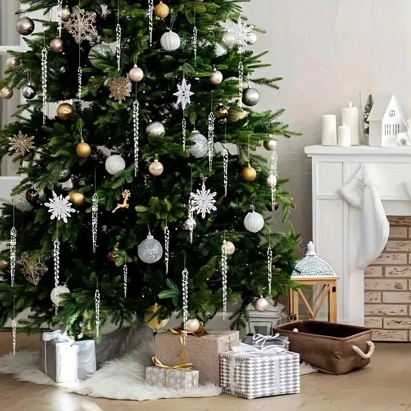 Icicle Ornaments Shatter-Resistant Plastic Set of 12