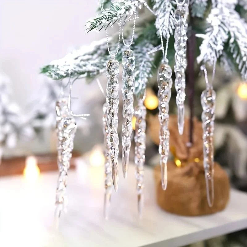 Icicle Ornaments Shatter-Resistant Plastic Set of 12