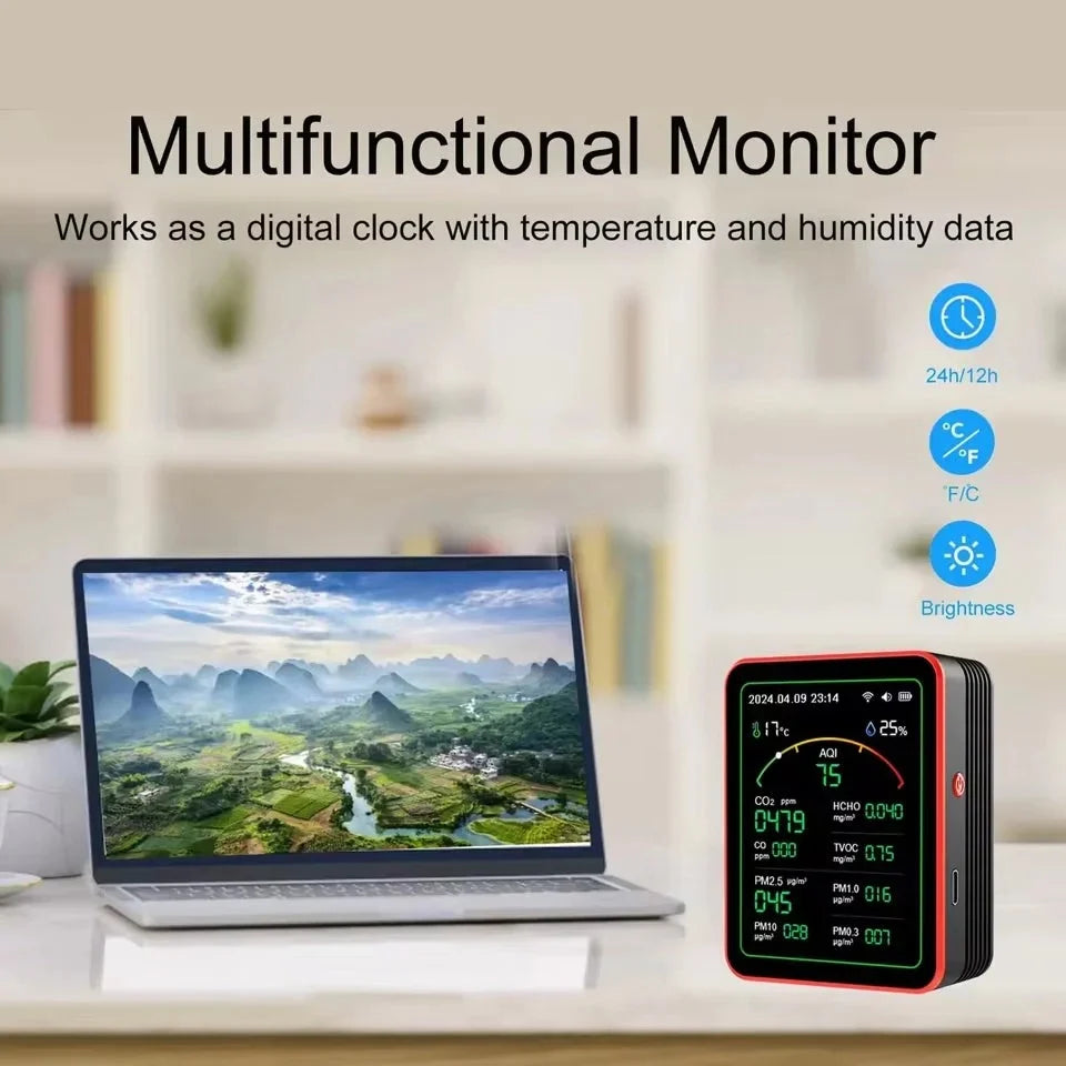 Indoor Air Quality Monitor 15-Parameter WiFi App Connectivity