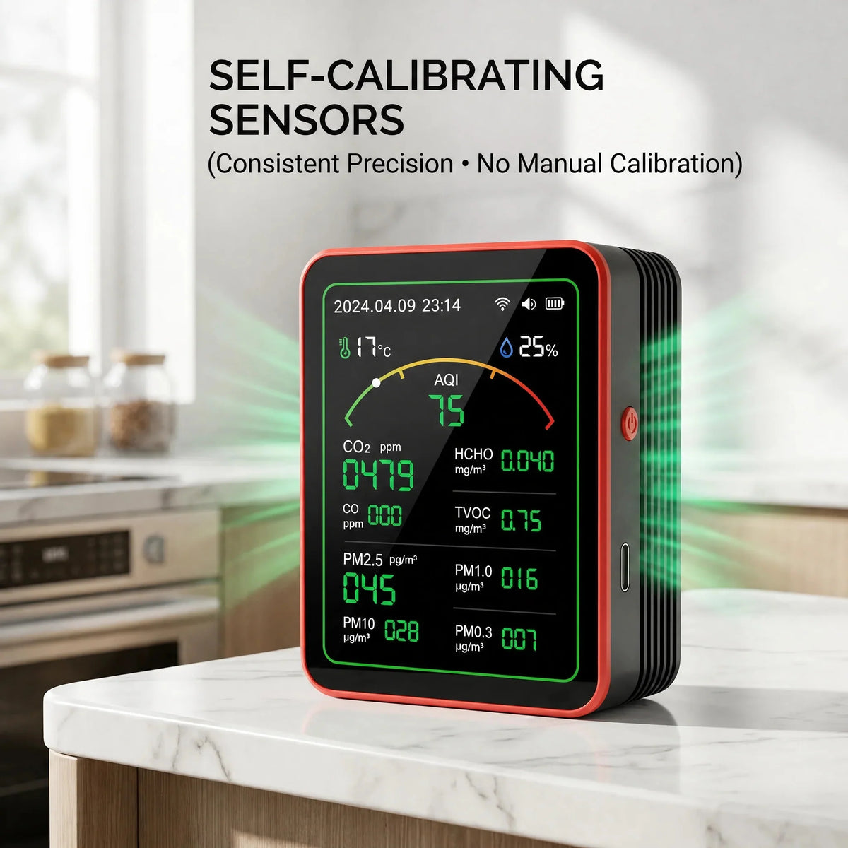 Indoor Air Quality Monitor 15-Parameter WiFi App Connectivity