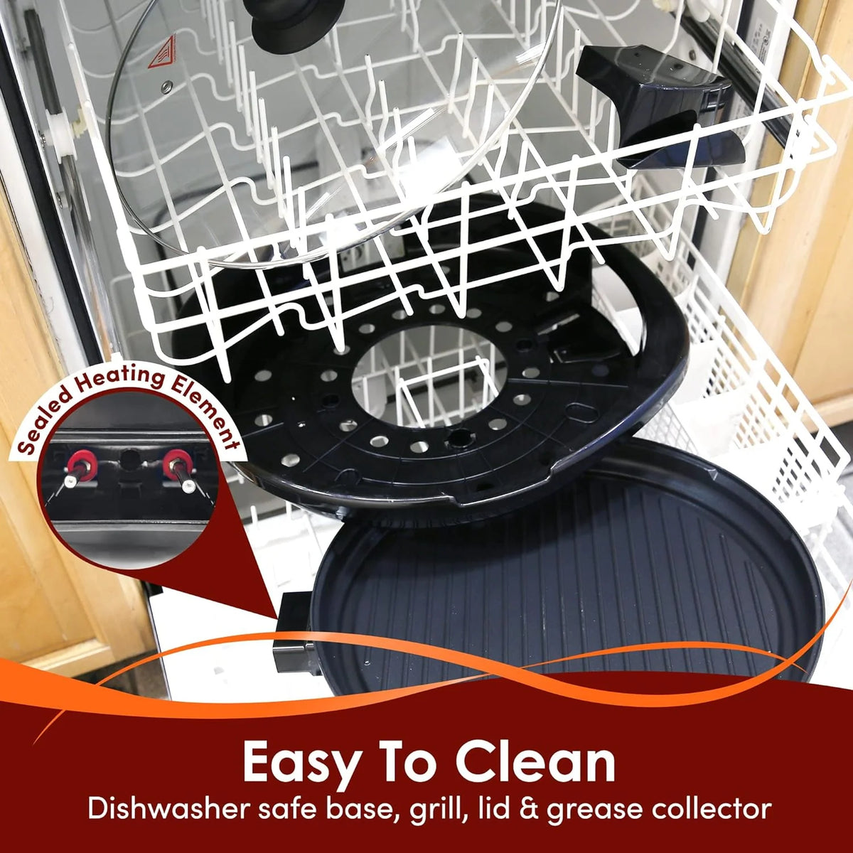 Indoor Electric Grill 14-Inch Nonstick Dishwasher-Safe Parts