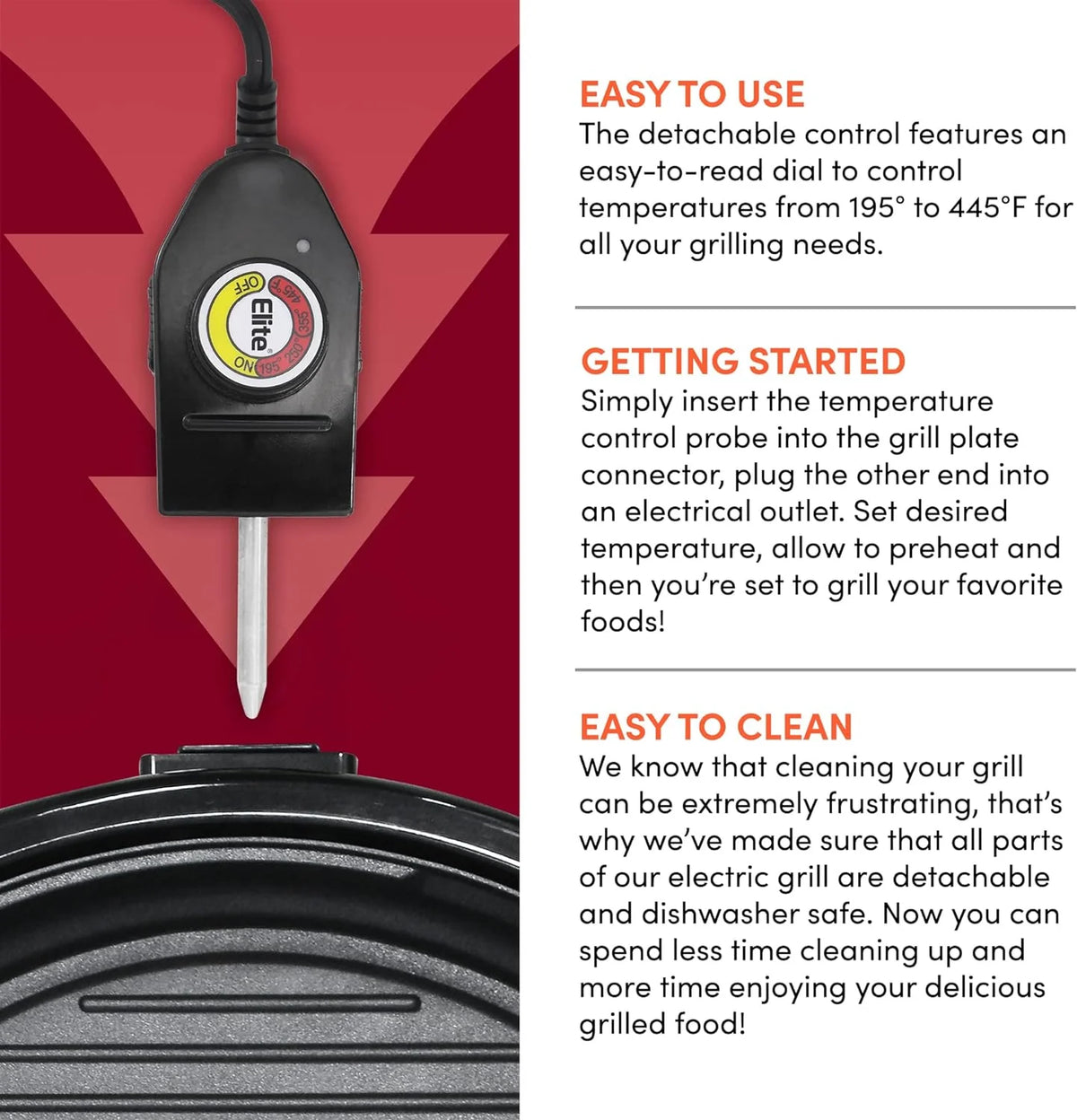 Indoor Electric Grill 14-Inch Nonstick Dishwasher-Safe Parts
