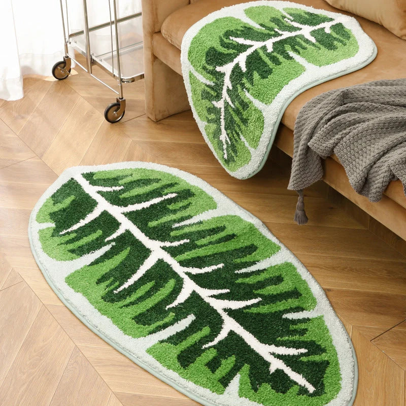 Indoor Mat Plush Leaf Pattern Machine-Washable
