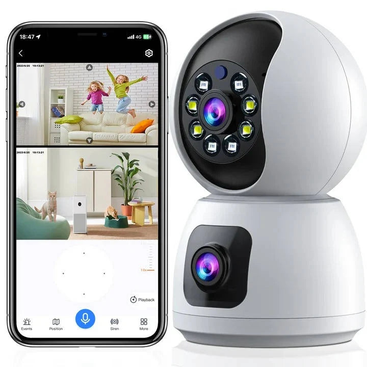 Indoor Security Camera Dual Lens Pan-Tilt 1080p Night Vision