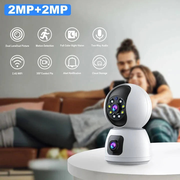 Indoor Security Camera Dual Lens Pan-Tilt 1080p Night Vision