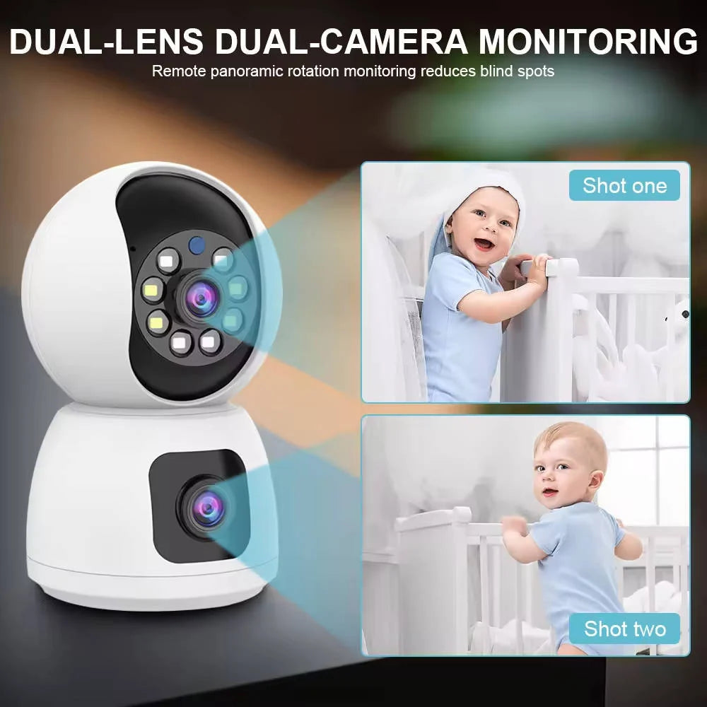Indoor Security Camera Dual Lens Pan-Tilt 1080p Night Vision