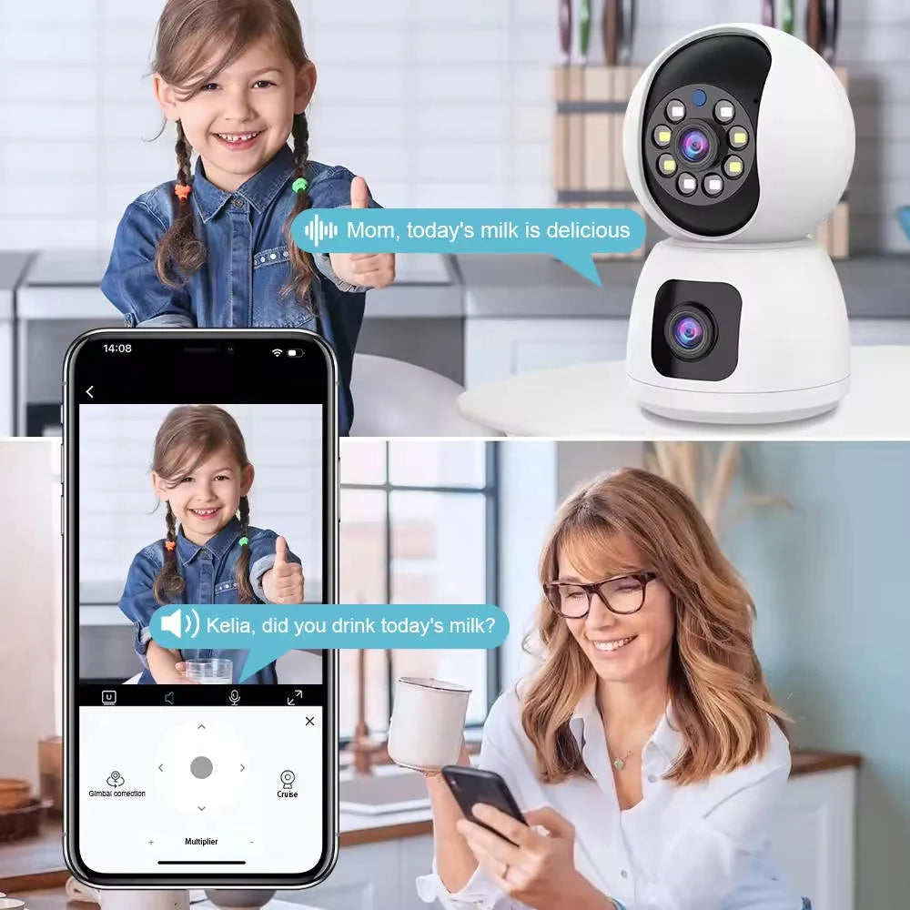 Indoor Security Camera Dual Lens Pan-Tilt 1080p Night Vision