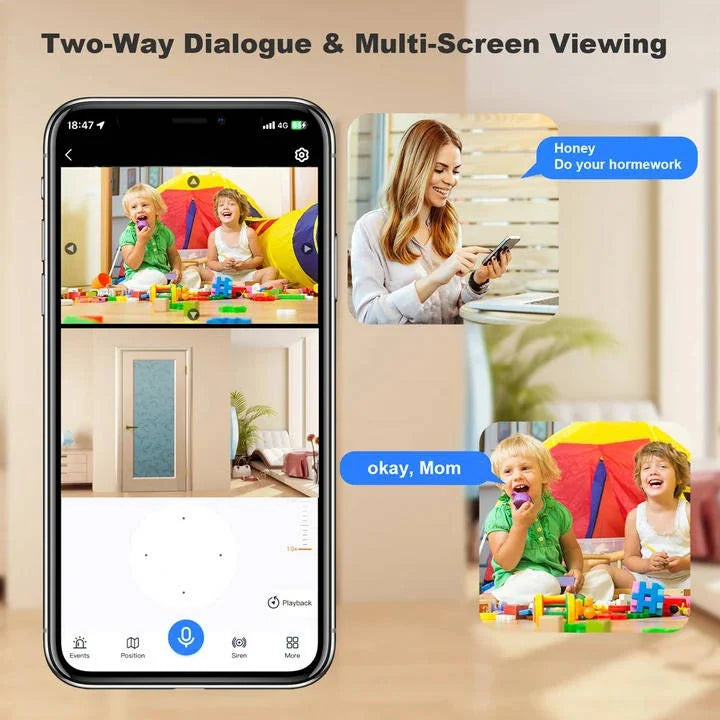 Indoor Security Camera Dual Lens Pan-Tilt 1080p Night Vision