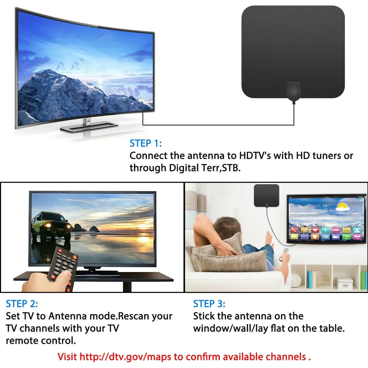 Indoor TV Antenna 37dB Amplified 4K Compatible