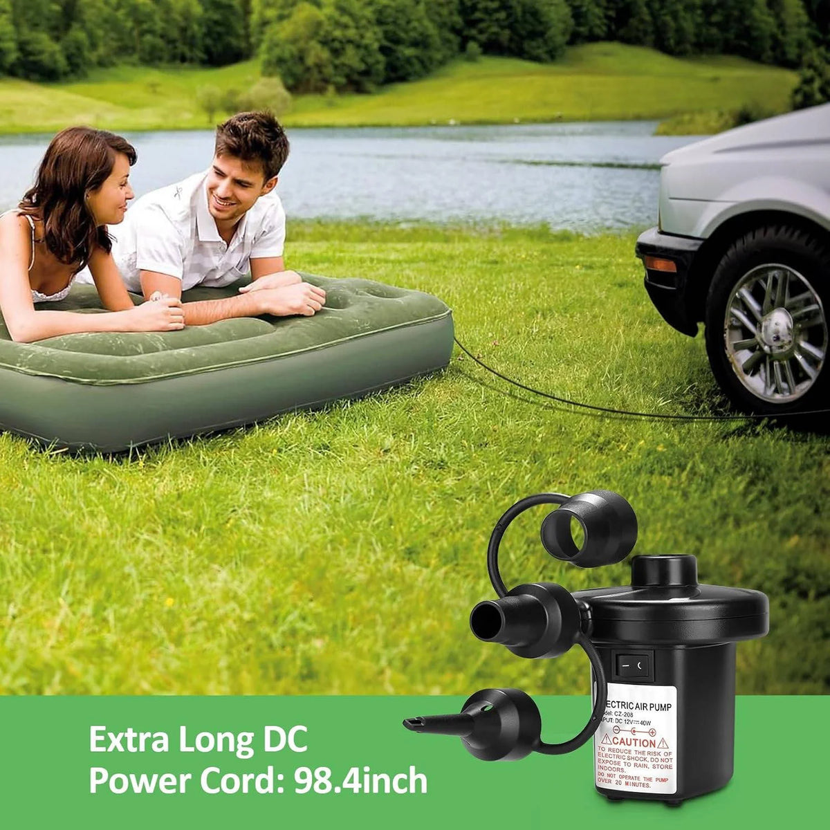 Inflatable Air Pump Inflate & Deflate 3 Nozzles