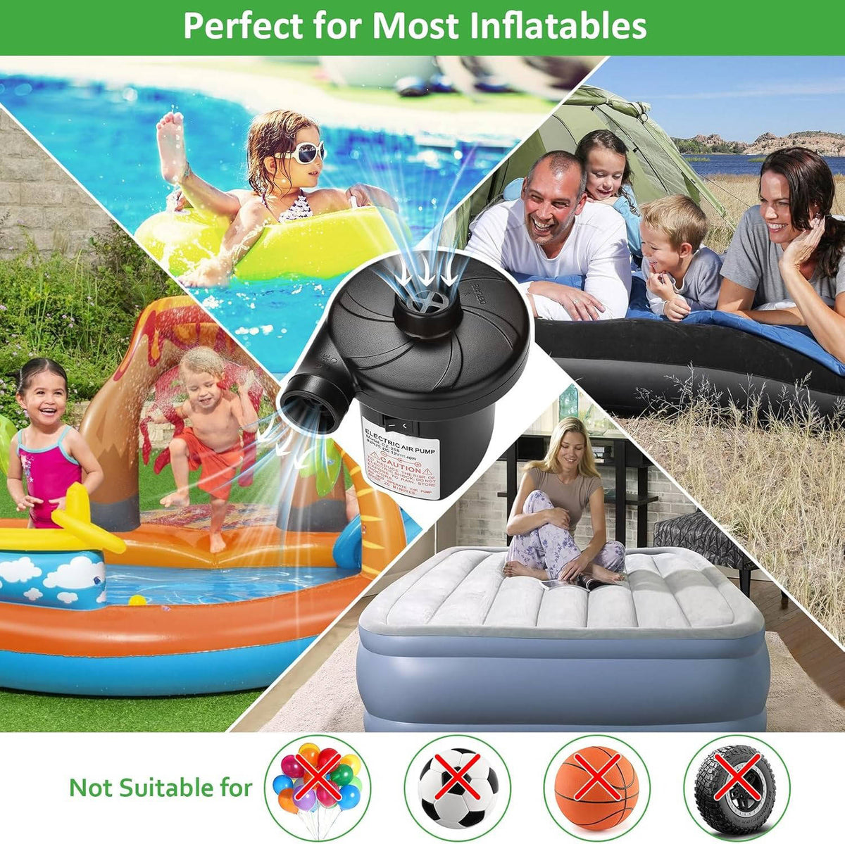 Inflatable Air Pump Inflate & Deflate 3 Nozzles