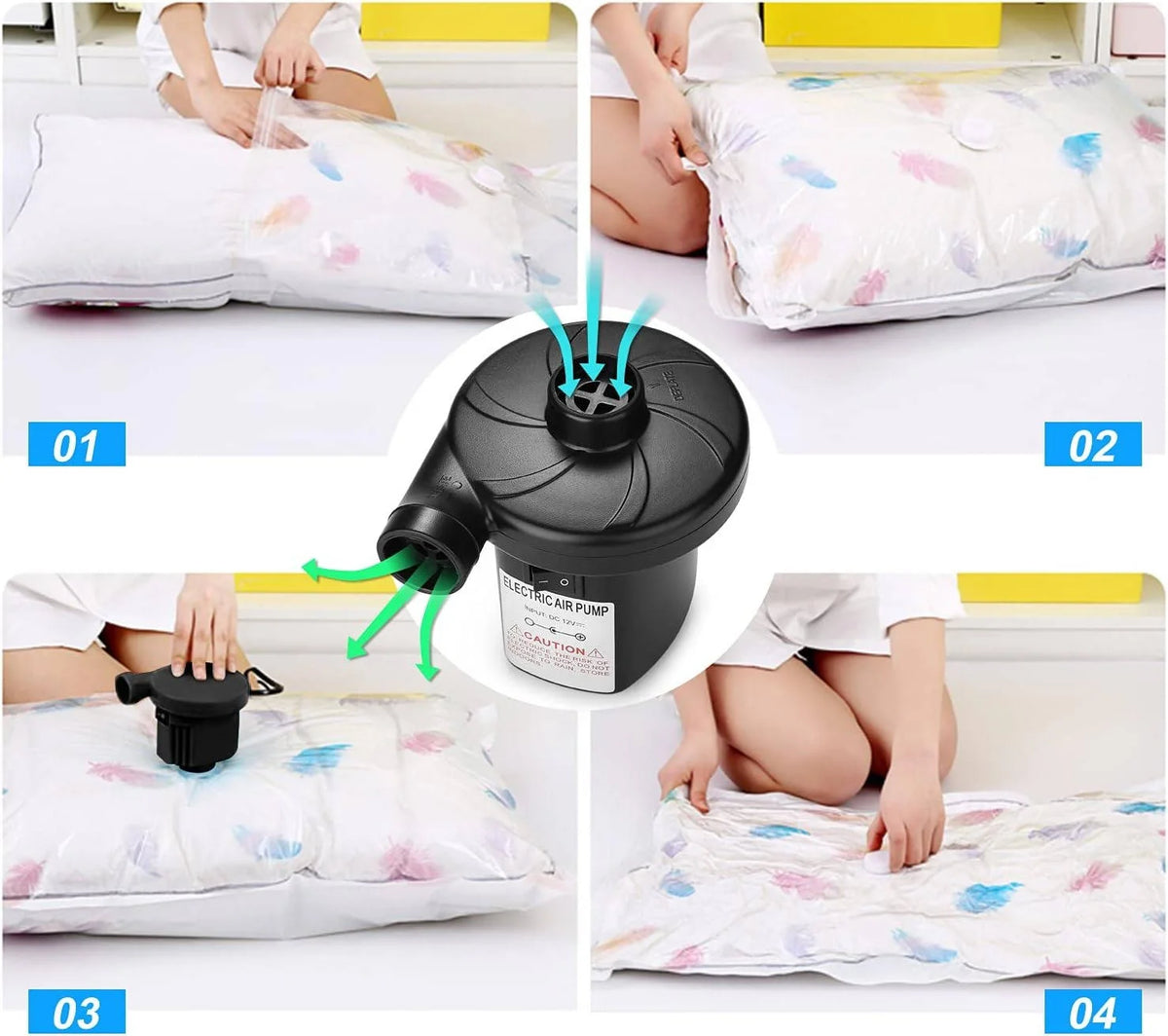 Inflatable Air Pump Inflate & Deflate 3 Nozzles