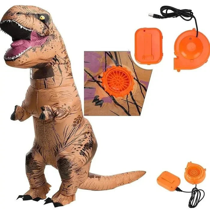 Inflatable Dinosaur Costume Battery-Powered Clear Viewing Panel With Gloves