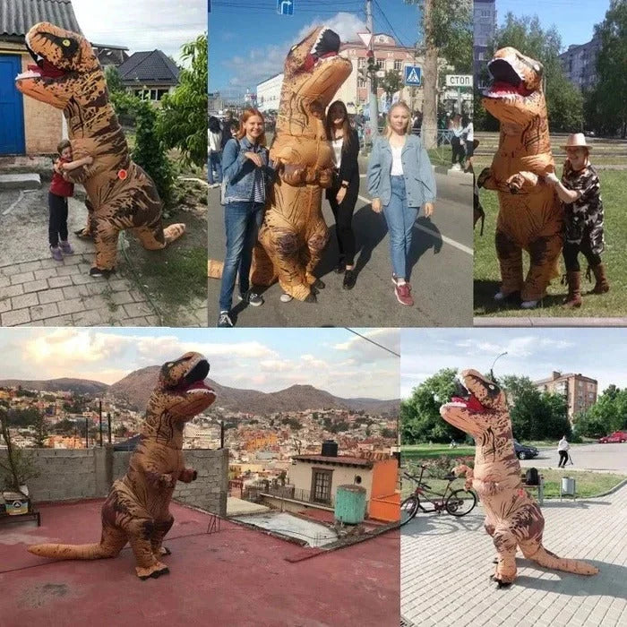 Inflatable Dinosaur Costume Battery-Powered Clear Viewing Panel With Gloves