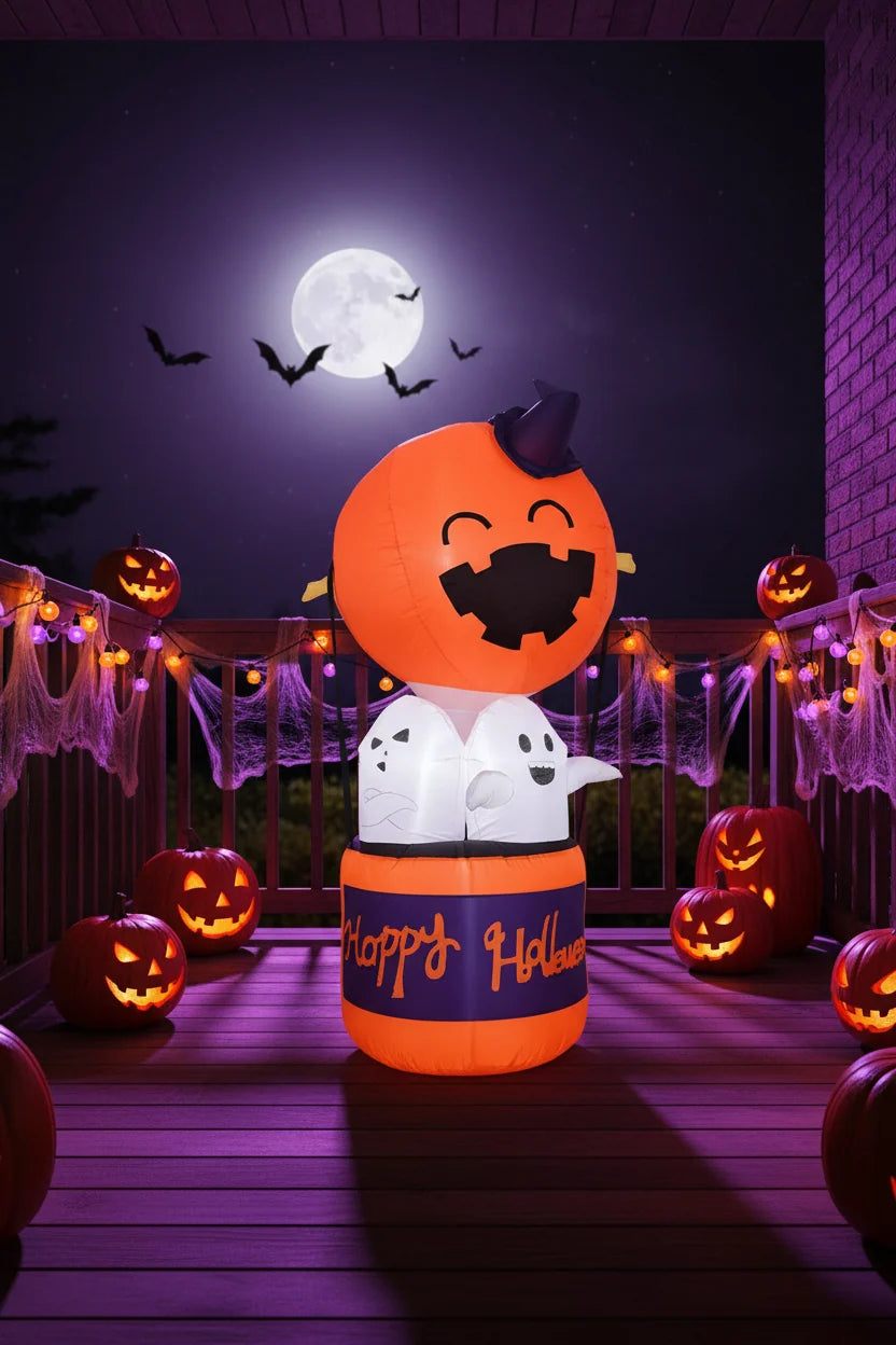 Inflatable Halloween Decoration Pumpkin Hot Air Balloon LED Lights