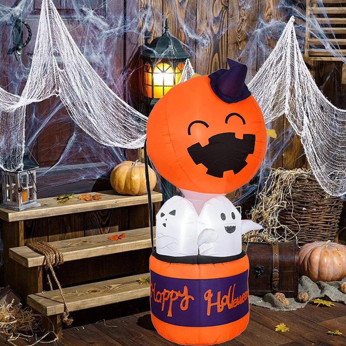 Inflatable Halloween Decoration Pumpkin Hot Air Balloon LED Lights