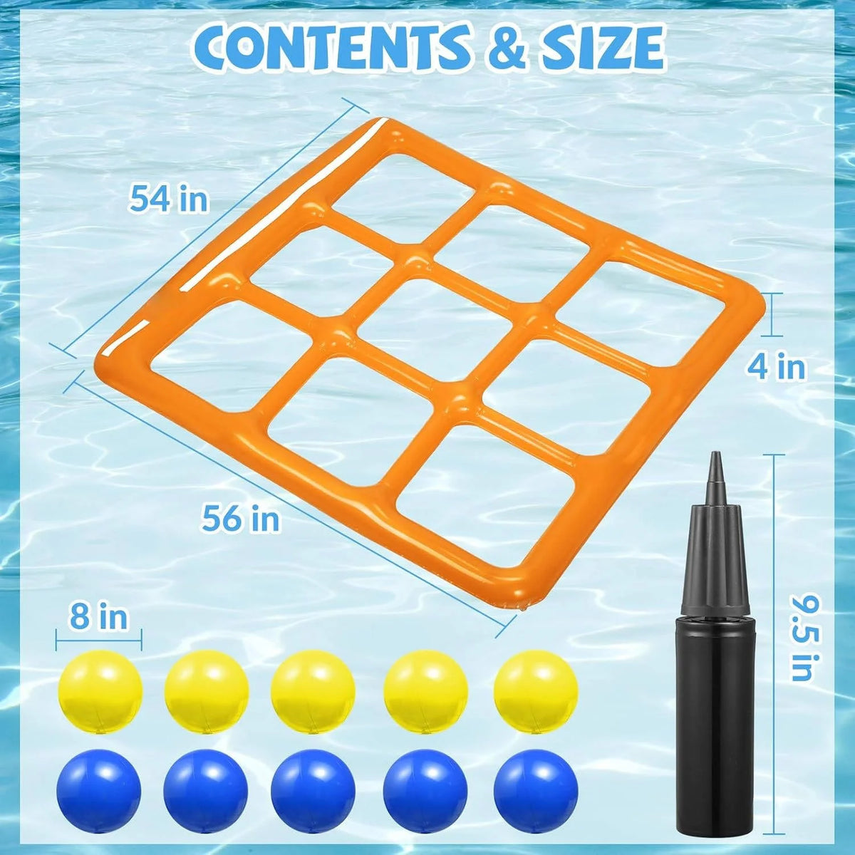 Inflatable Pool Game Tic Tac Toe 10 Balls & Pump