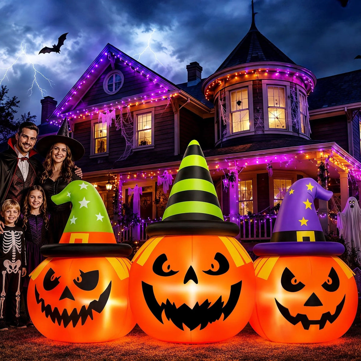 Inflatable Pumpkin Built In Blower & LED Lights Weather-Resistant