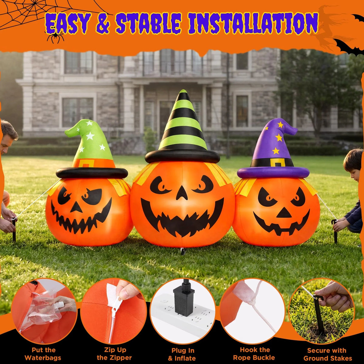 Inflatable Pumpkin Built In Blower & LED Lights Weather-Resistant