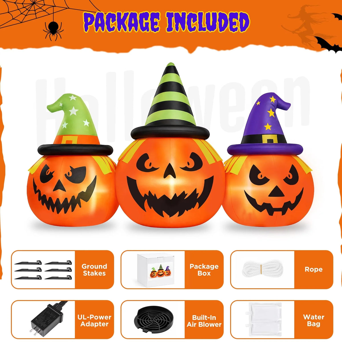 Inflatable Pumpkin Built In Blower & LED Lights Weather-Resistant